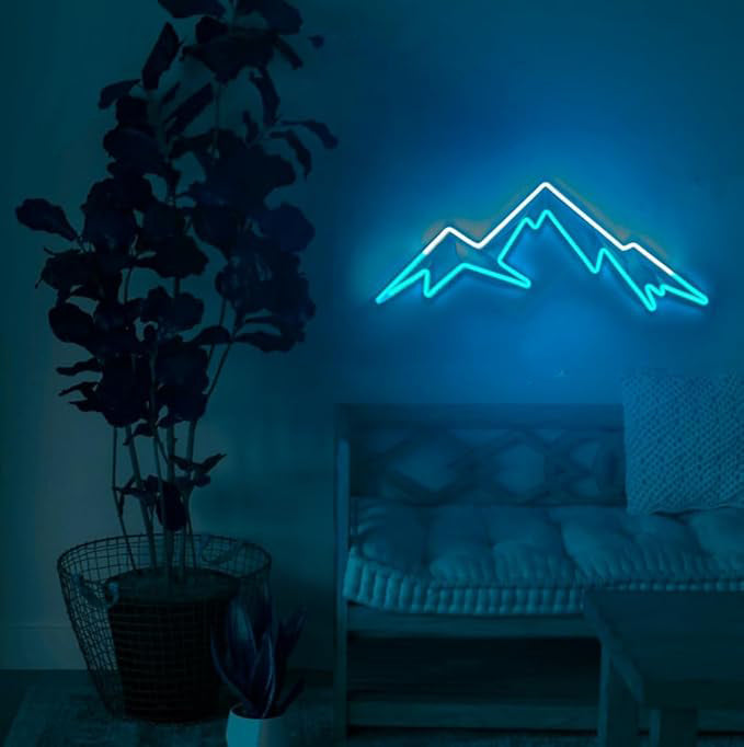 Mountain neon Wall Art Neon Sign neon Art, Mountain Art Light Sign, Led Light Wall Decor, Mount Decor, Neon Lights Sign for Game Room, Gamming Setup,Bedroom, Living Room,(Ice Blue)