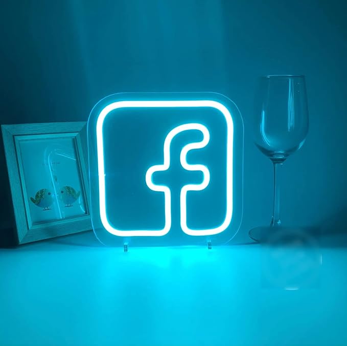 Facebook Signage, LED Mini Desk Lamp with Table Stand ,Social Media Sign Wall Decoration, Home Bedroom Desk Kids Room Decor (Without Stand) (12 X 8 inches) (Facebook)