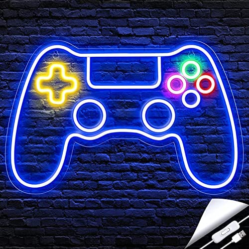"Controller Blue" 14 x 8 Inches Game Room Neon Lights Neon Signs for Game Wall Decor Gaming Room Decor LED Neon Sign for Wall Neon Light for Gamers Bedroom Man Cave Bar Party Decor.