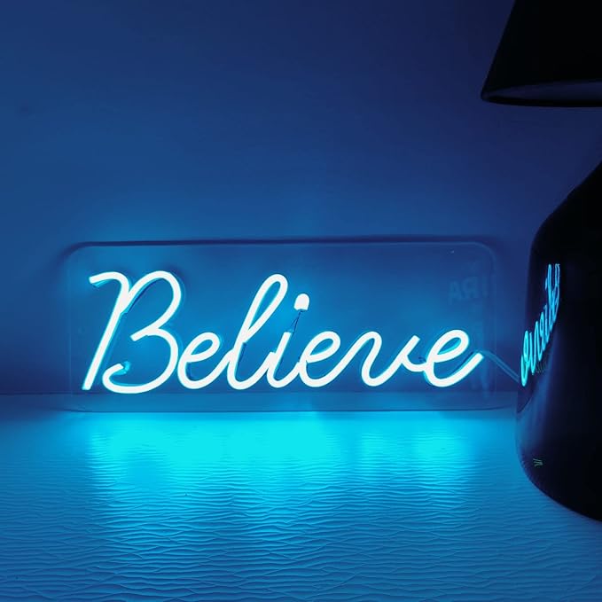 Believe Neon LED Light Sign (6x12 inches, Blue)
