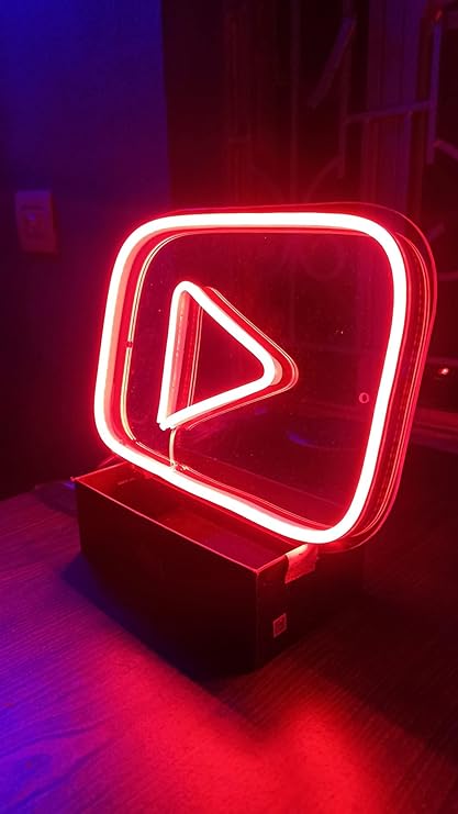 YouTube Neon Sign - Wall/Table Decor - Cool Home Decor, Office, Living Room, Cafe, Restaurant - Unique Gift Content Creators - Energy Efficient (12 X 8 Inches) Red