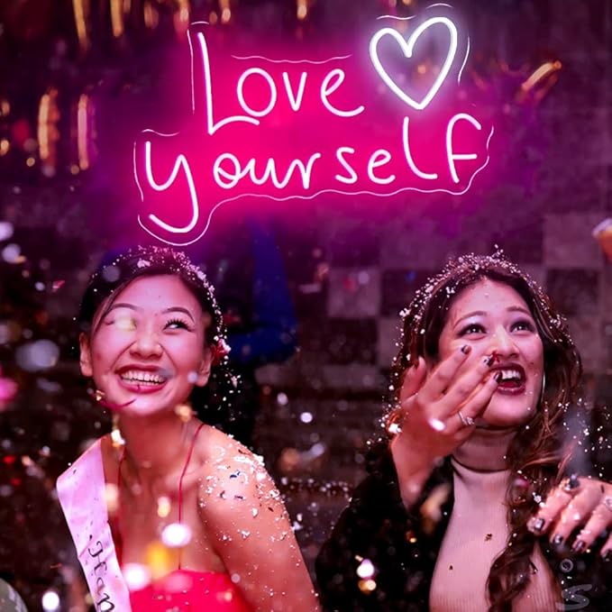 Love Yourself Neon Sign Pink LED Neon Light Signs for Wall Decor Room Decoration Heart Neon Light Sign Beauty Bar Club Pub Wall Art Birthday Gifts for Women 21.3x10"