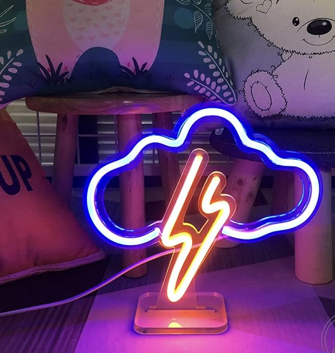 LED Mini Desk Lamp with Table Stand ,Sociall Mediaa Sign Wall Decoration, Home Bedroom Desk Kids Room Decor (Without Stand) (12 X 8 inches) (Lightning Cloud)