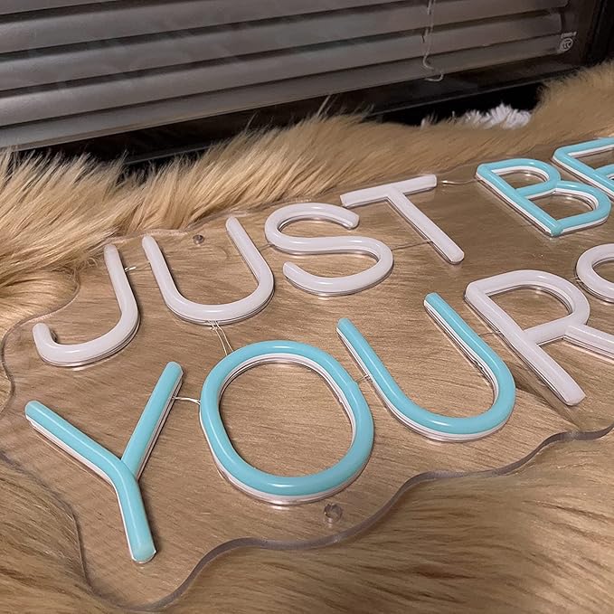 Just Be Yourself Neon Sign LED Neon Light Signs for Wall Decor Room Decoration Beauty Bar Club Pub Wall Art Birthday Gifts for Women Ice Blue+White 21.3x8.6“