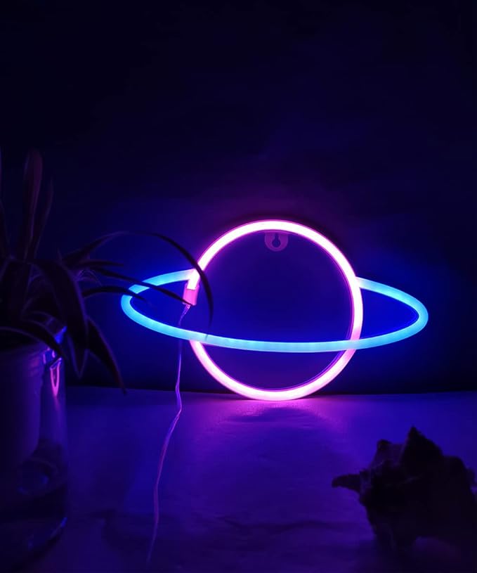 Planet Neon Signs Festival Wall Neon Lights Sign Art Decor Light for Christmas Home Decoration Bedroom, Lounge Office Wedding Christmas Valentine's Day Party Operated by USB