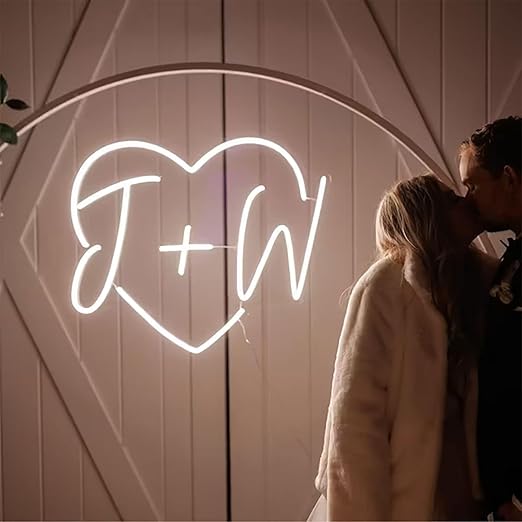 THE PARTY PLANET Personalised Initials Heart Neon Valentines Day Giftt Wedding Sign, Personlized LED Circle Neon Signs for Wedding decor, name Initials LED Neon Light For Bedroom Decor