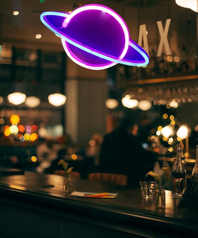 Planet Neon Signs Festival Wall Neon Lights Sign Art Decor Light for Christmas Home Decoration Bedroom, Lounge Office Wedding Christmas Valentine's Day Party Operated by USB