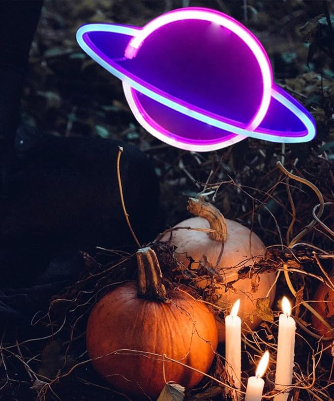 Planet Neon Signs Festival Wall Neon Lights Sign Art Decor Light for Christmas Home Decoration Bedroom, Lounge Office Wedding Christmas Valentine's Day Party Operated by USB