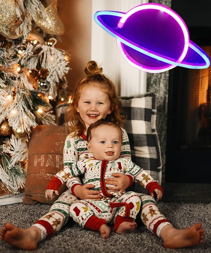 Planet Neon Signs Festival Wall Neon Lights Sign Art Decor Light for Christmas Home Decoration Bedroom, Lounge Office Wedding Christmas Valentine's Day Party Operated by USB