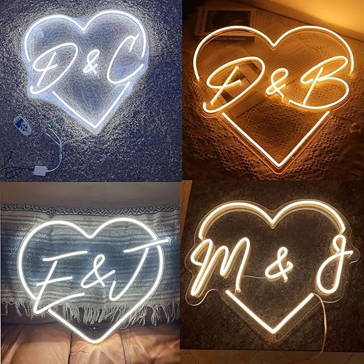 THE PARTY PLANET Personalised Initials Heart Neon Valentines Day Giftt Wedding Sign, Personlized LED Circle Neon Signs for Wedding decor, name Initials LED Neon Light For Bedroom Decor