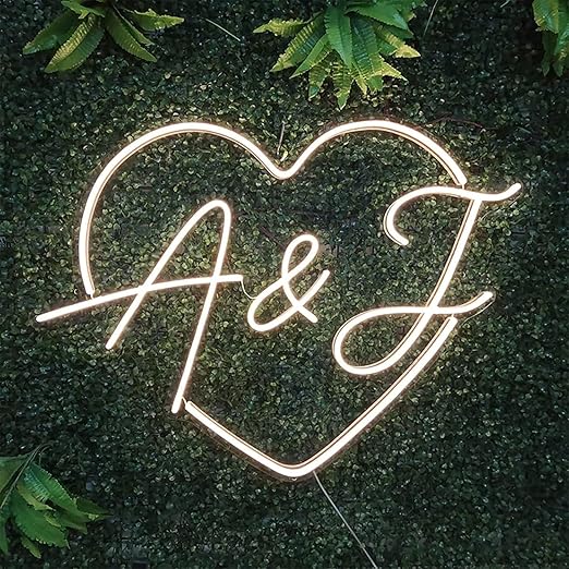 THE PARTY PLANET Personalised Initials Heart Neon Valentines Day Giftt Wedding Sign, Personlized LED Circle Neon Signs for Wedding decor, name Initials LED Neon Light For Bedroom Decor